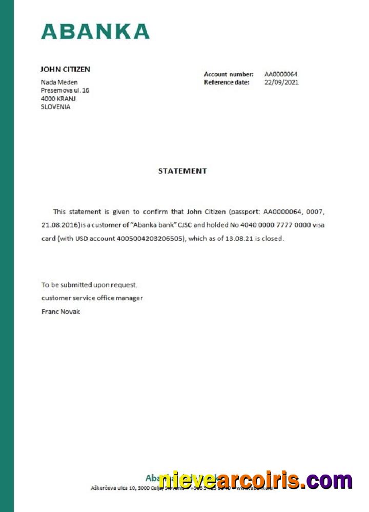 Slovenia Abanka closure reference